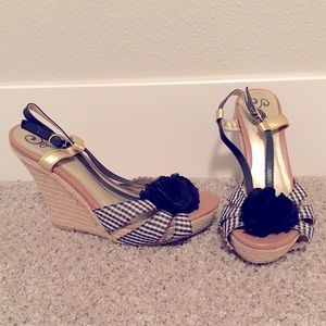 Black gingham platform heels